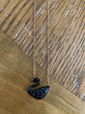 Swarovski Crystal Black Swan Pendant Necklace - Rose Gold tone Chain